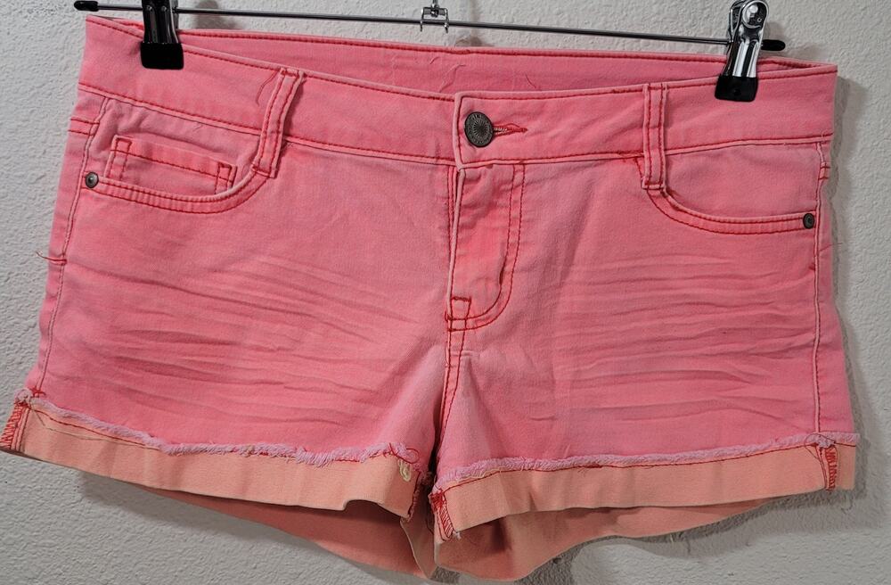 L.E.I. Pink Orange Hot Pants Style Shorts 11 Worn Look Lightweight Frayed Hem